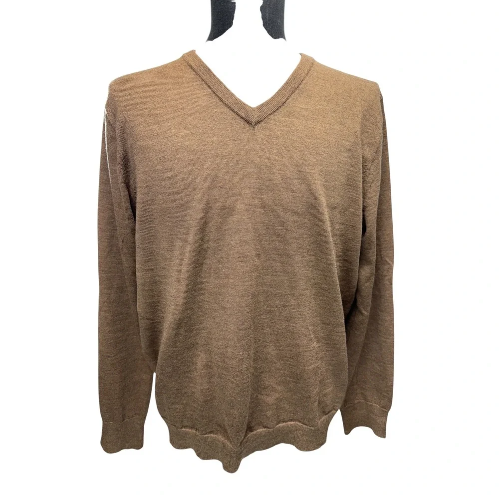 J.Crew Slim Italian Merino Wool V-Neck Sweater Mens Large Brown Tollegno 1900‎